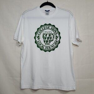Old Navy college arms local pub shirt white green size M velour logo